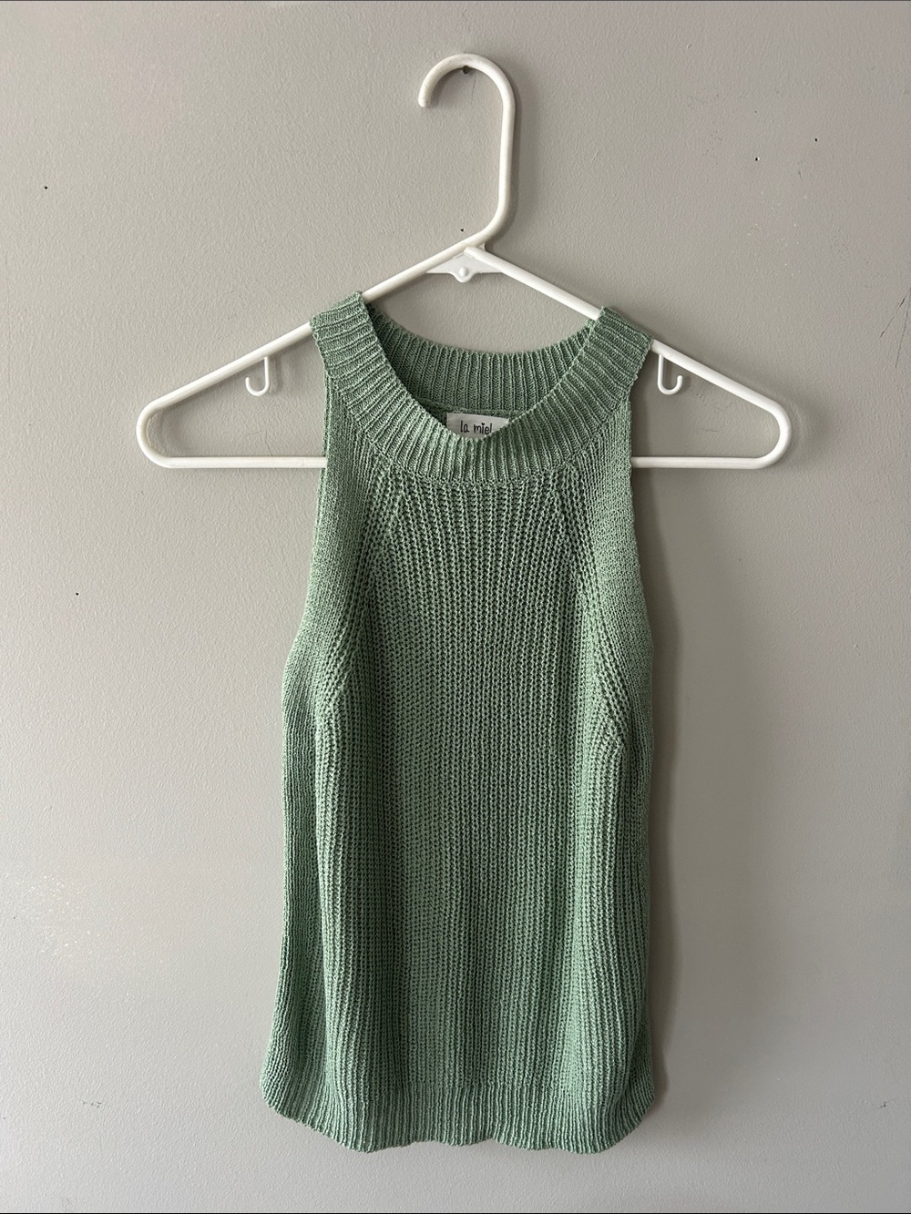 Sleeveless Knit Halter Top in Sage Green